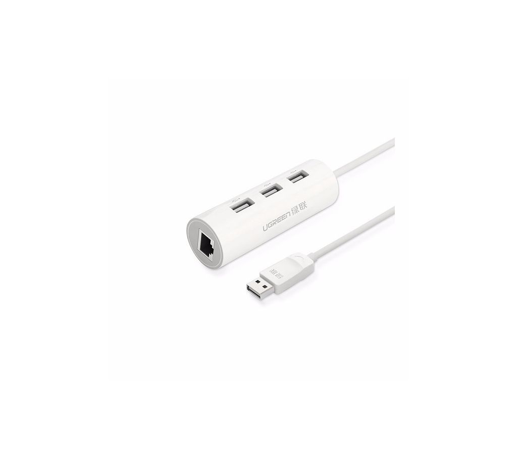 UGREEN USB 2.0 10/100Mbs Ethernet+ 3 Port USB 2.0 USB HUB-White
