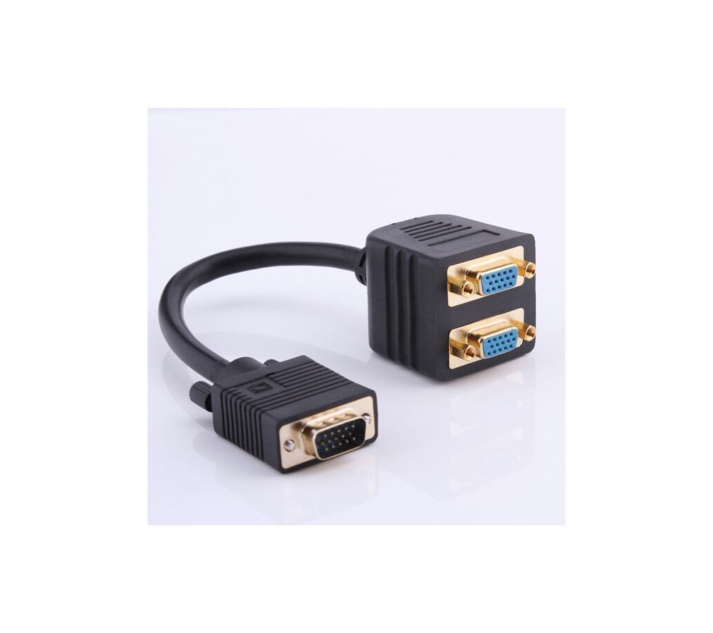 VGA Male to 2 Female Y Splitter Cable SVGA Monitor Adapter Extension Wire