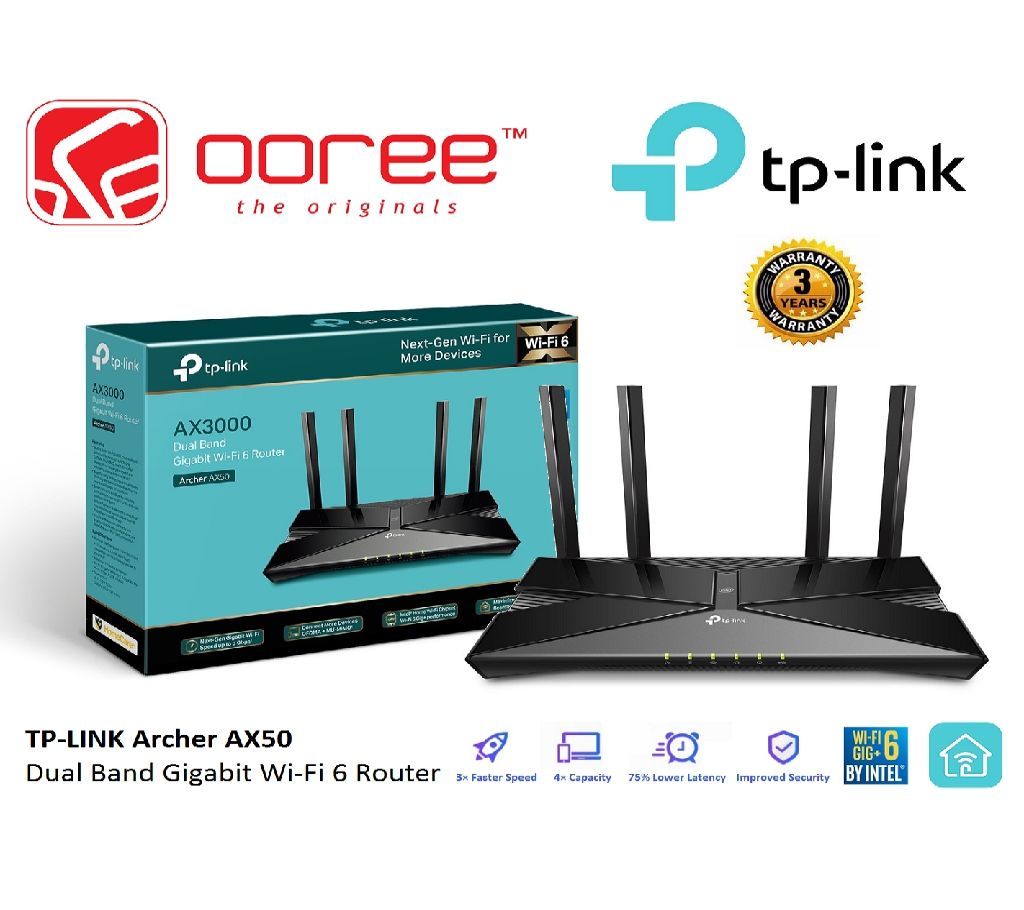 TP-Link Archer AX10 AX1500 Wi-Fi 6 Router (4 x Fixed Omni-Directional Antennas)