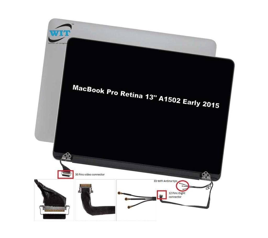A1502 13 Retina Apple MacBook Early 2015, Late 2013/Mid 2014 LED LCD Screen Display Assembly, Color : Silver