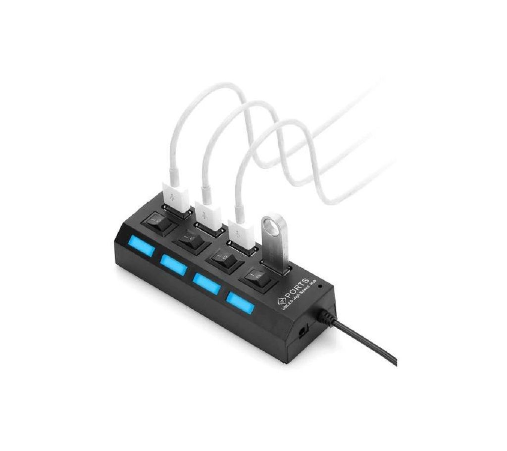 4 Ports USB 2.0 Hub LED USB Hub With Switch - GNG