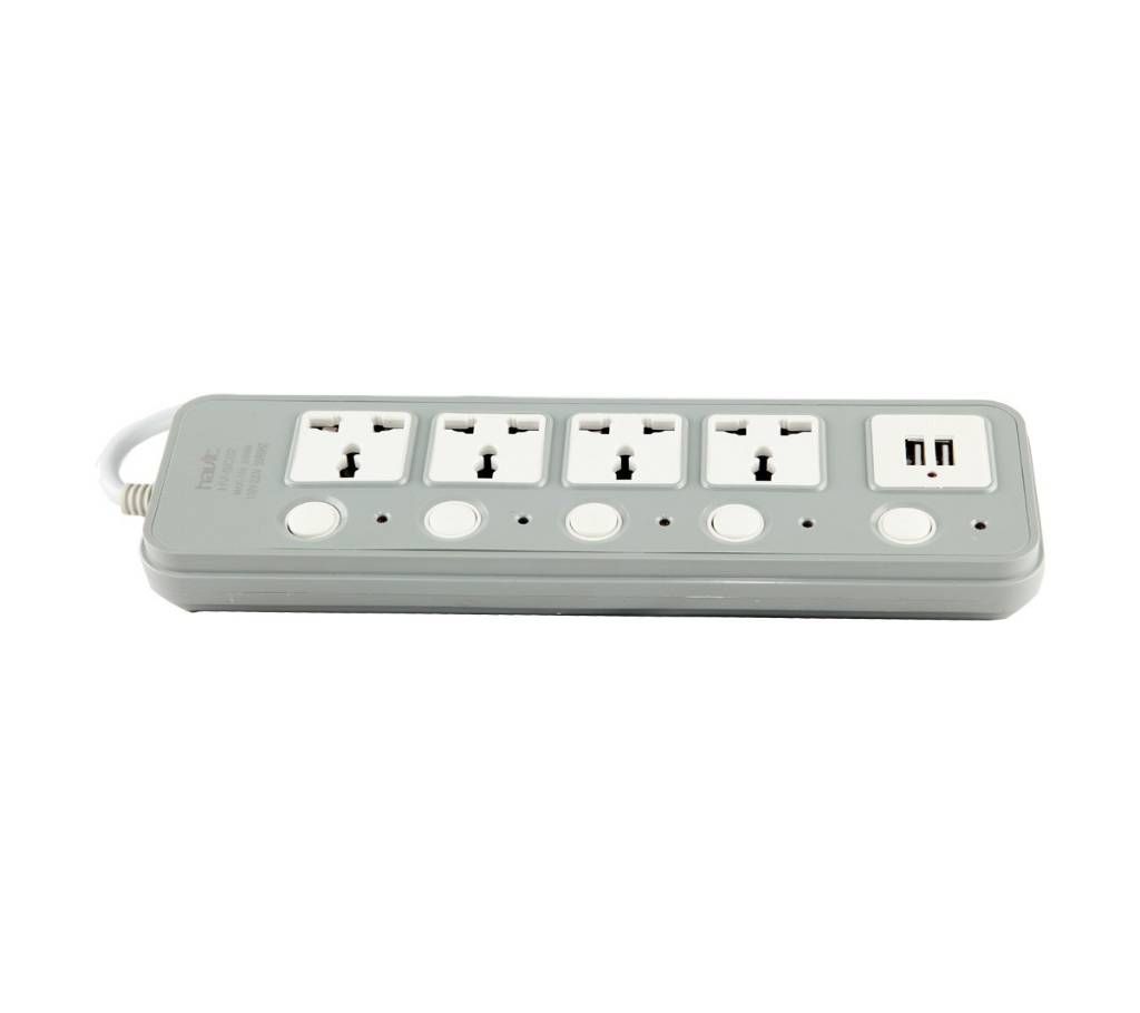 Havit Multi Socket (4 port switch, 2 USB, 2 Metres length Cable, UK plug)