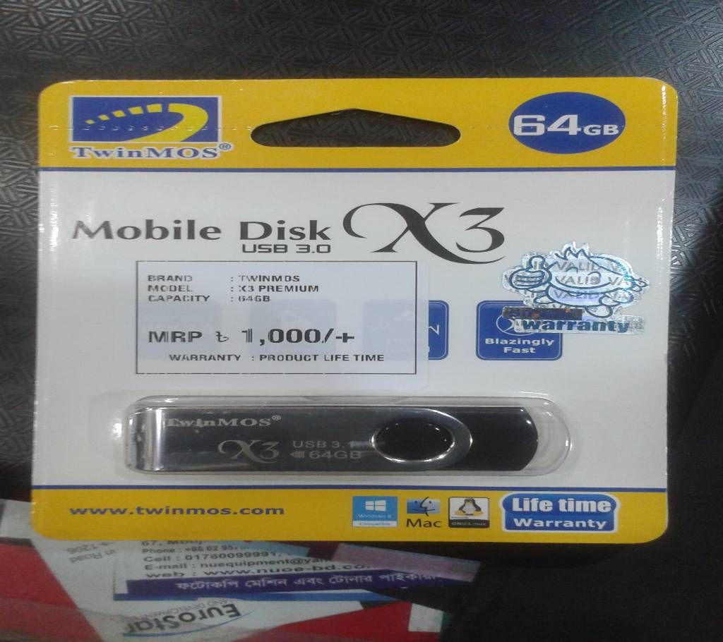 Twinmos 64GB USB 3.0 Mobile Disk X3 Premium Pen Drive