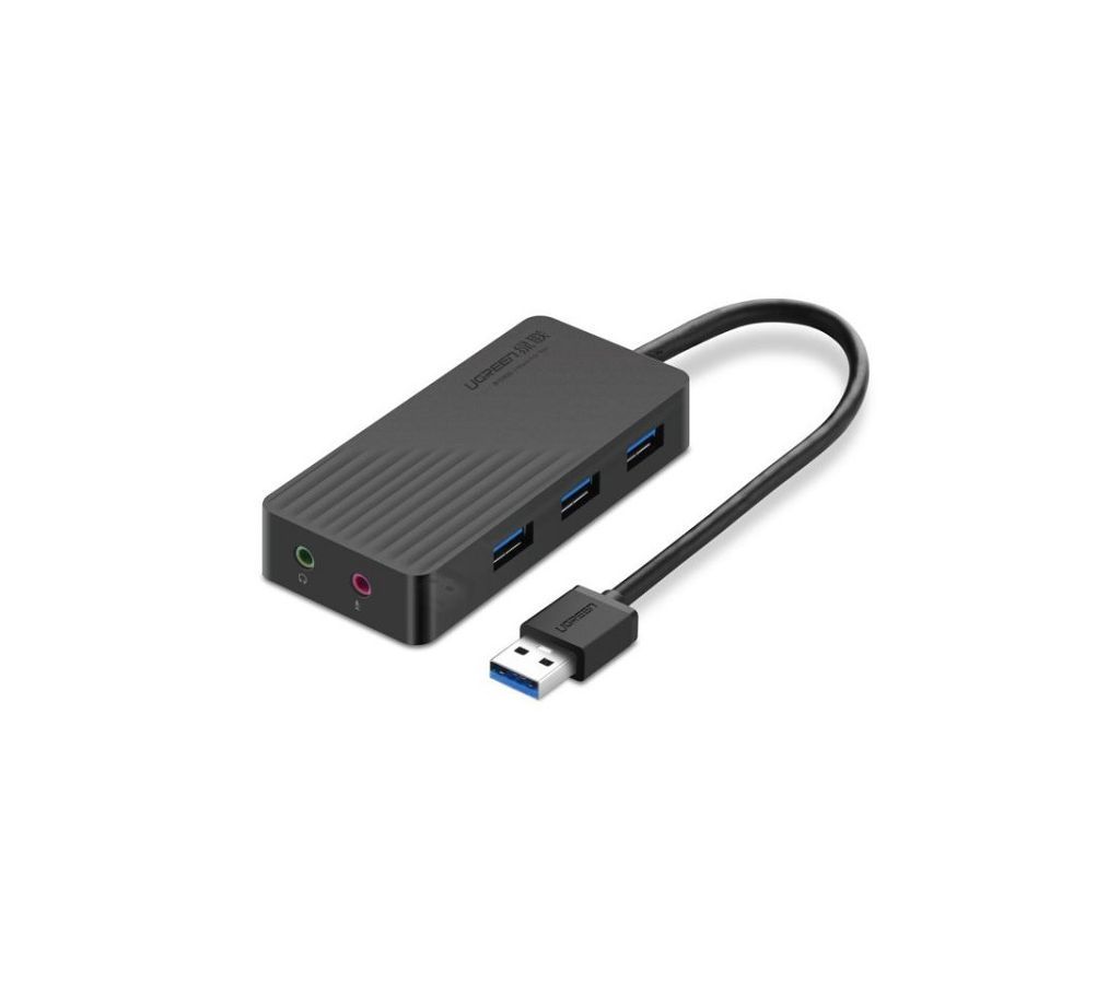 UGREEN 3-Port USB 2.0 Hub with External Stereo Sound Adapter 1M