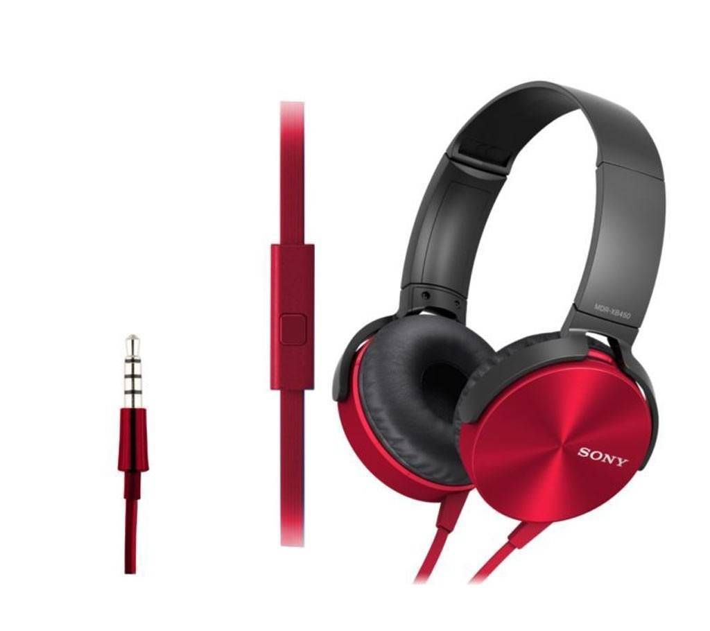 Extra Bass Sony MDR-XB450AP On-Ear Headphones with Mic (Red)