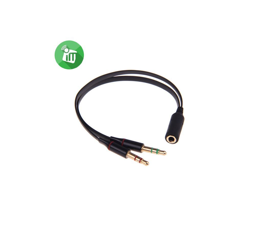 2 Male Plug to 1 Female Jack Audio Mic Headset Splitter Adapter Cable 3.5mm