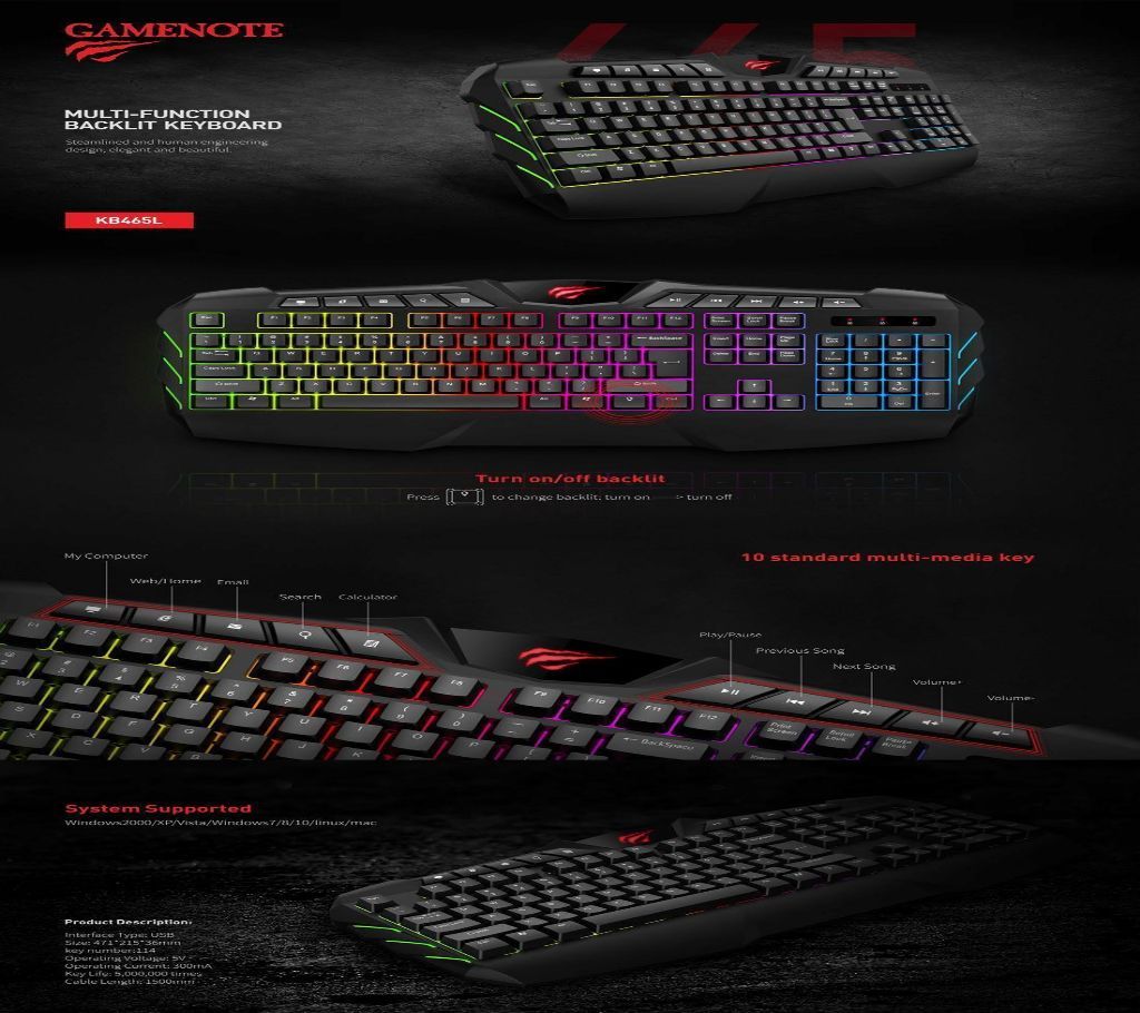 HAVIT KB465L USB Multi-function backlit Keyboard