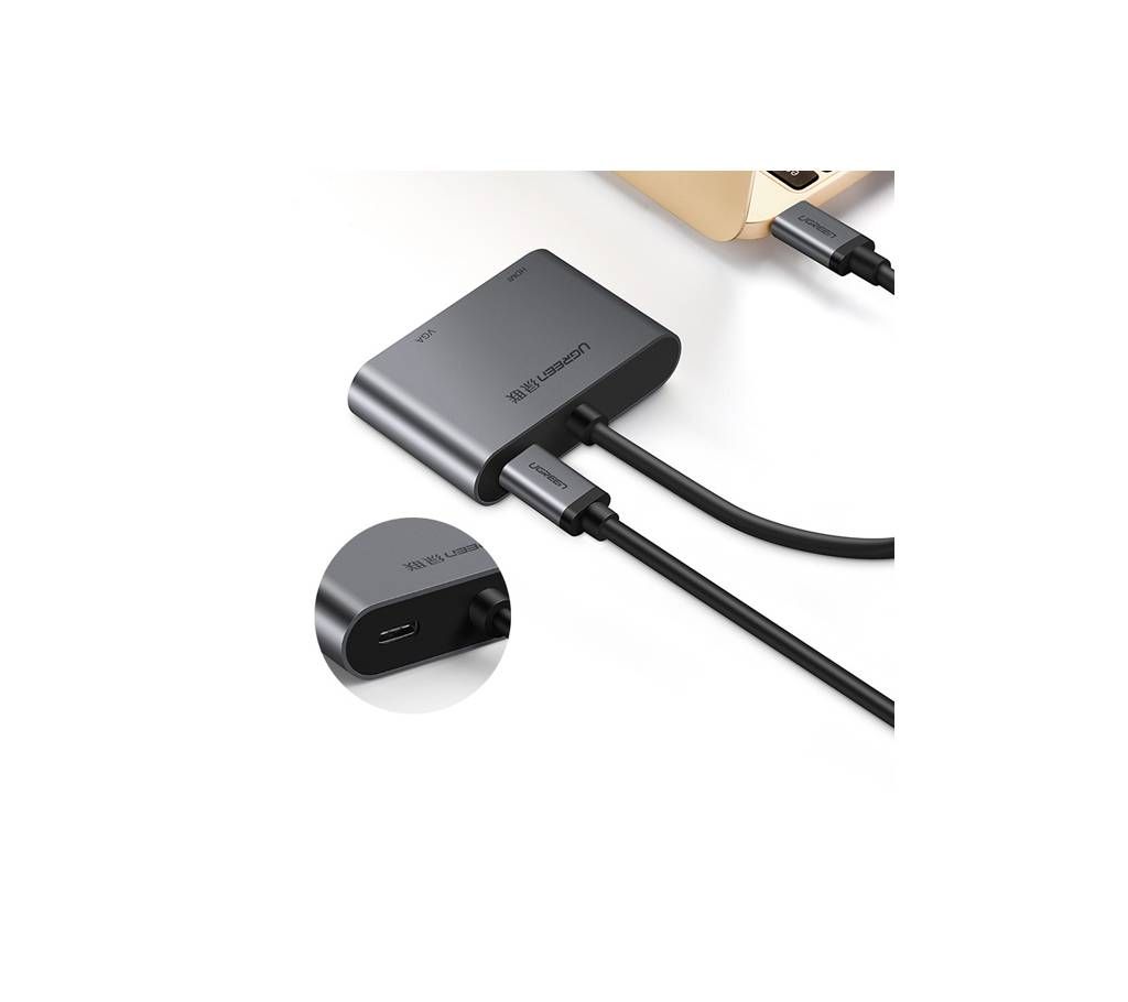 USB-C to HDMI+VGA Converter with PD Gray