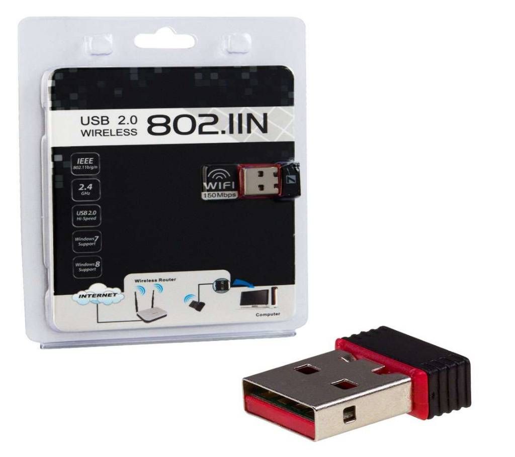 Nano WIFI Wireless N 150Mbps (802.11n) Mini USB 2.0 Adapter / Dongle