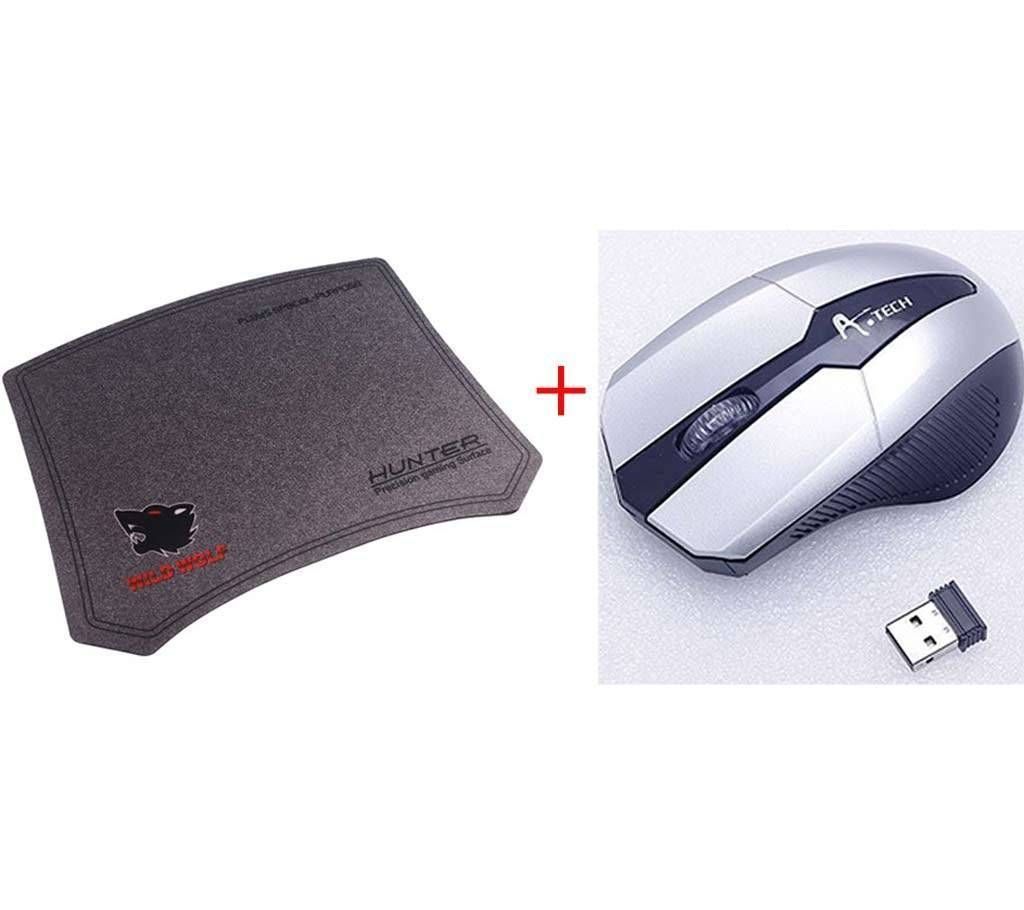 A.Tech Wireless Mouse + Gaming Mouse Pad Combo