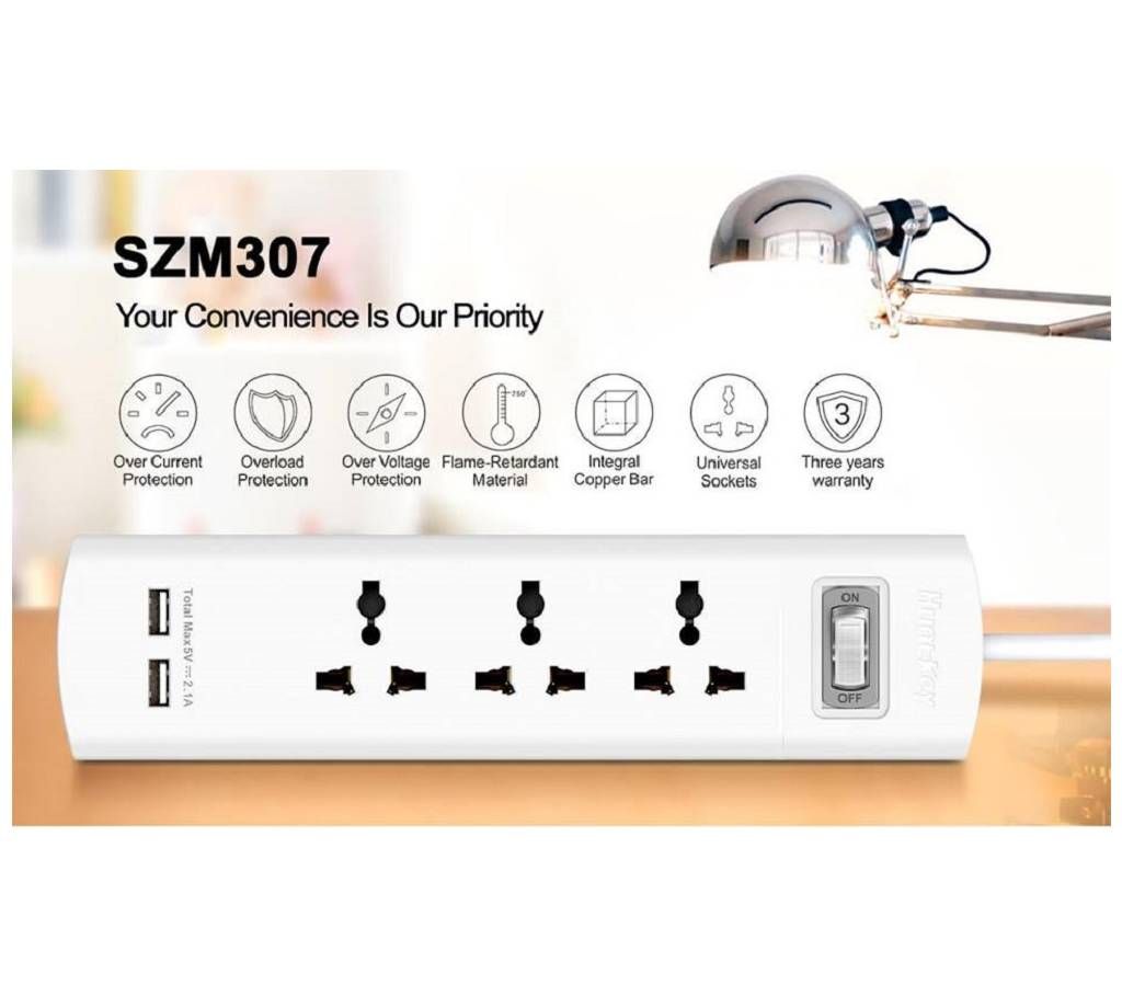 Huntkey SZM 307 Power Strip with 2 USB Port