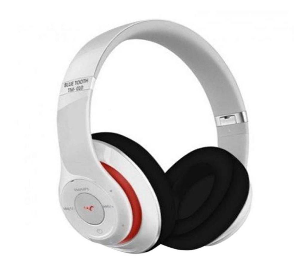 TM-010 Bluetooth Headphone with FM Radio and TF Card Player - White and Black