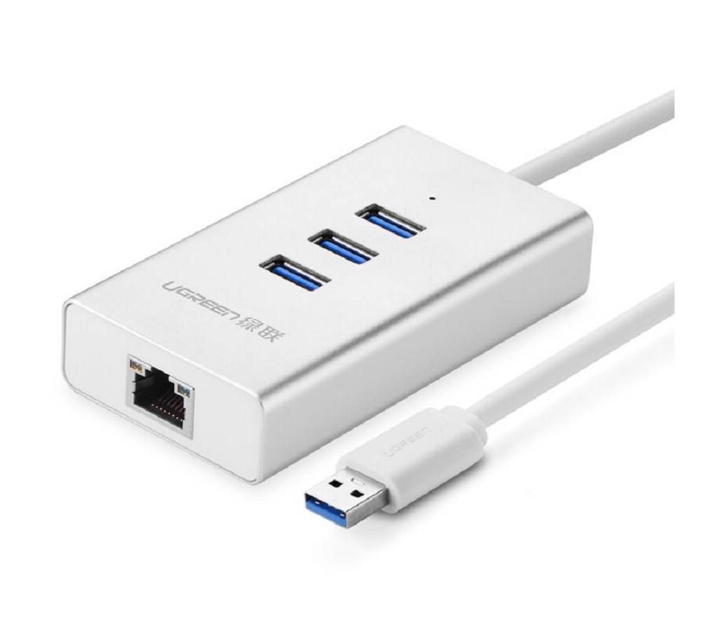 USB3.0 to 3xusb3.0 hub+ Gigabit nic aluminum shell-White