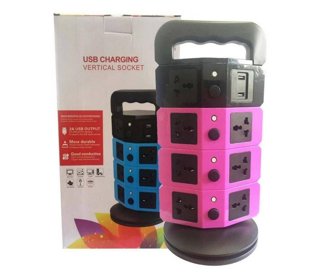 4 Layer Vertical Tower Socket with 11 Adapter Socket and 2 USB Port