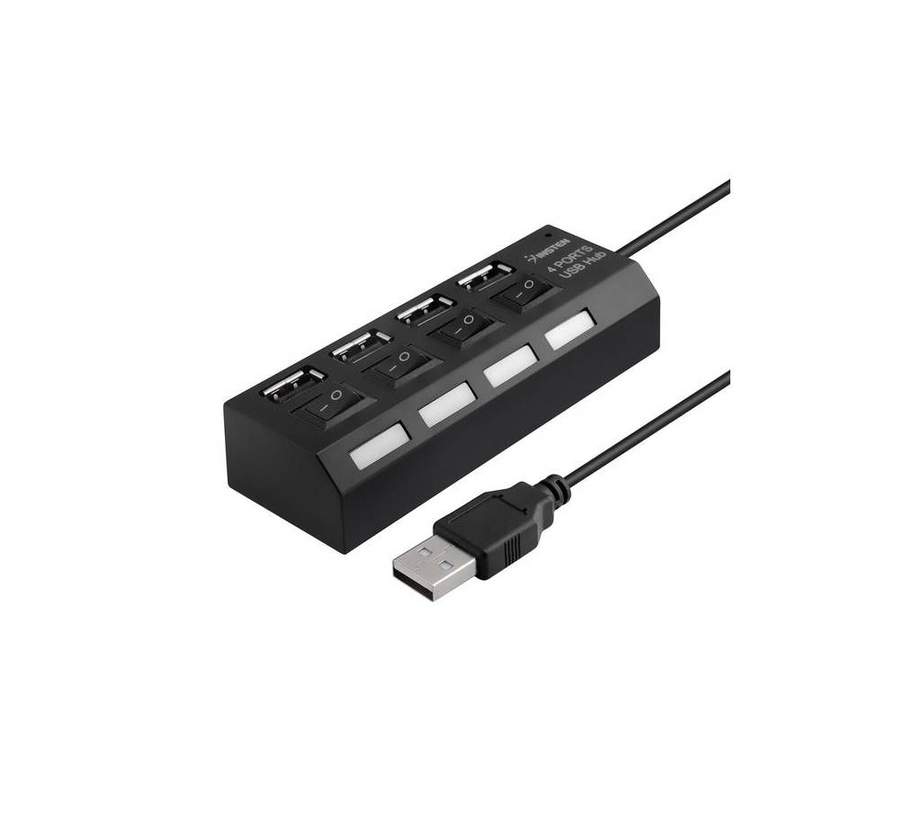 Usb Hub 4 Port With Switch - Black