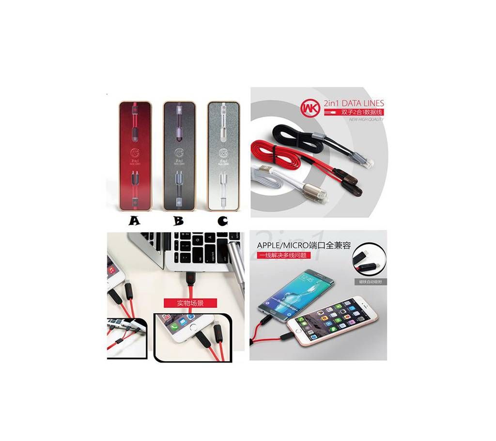 WK 2in1 Lightning Micro USB 2.1A USB Data Cable