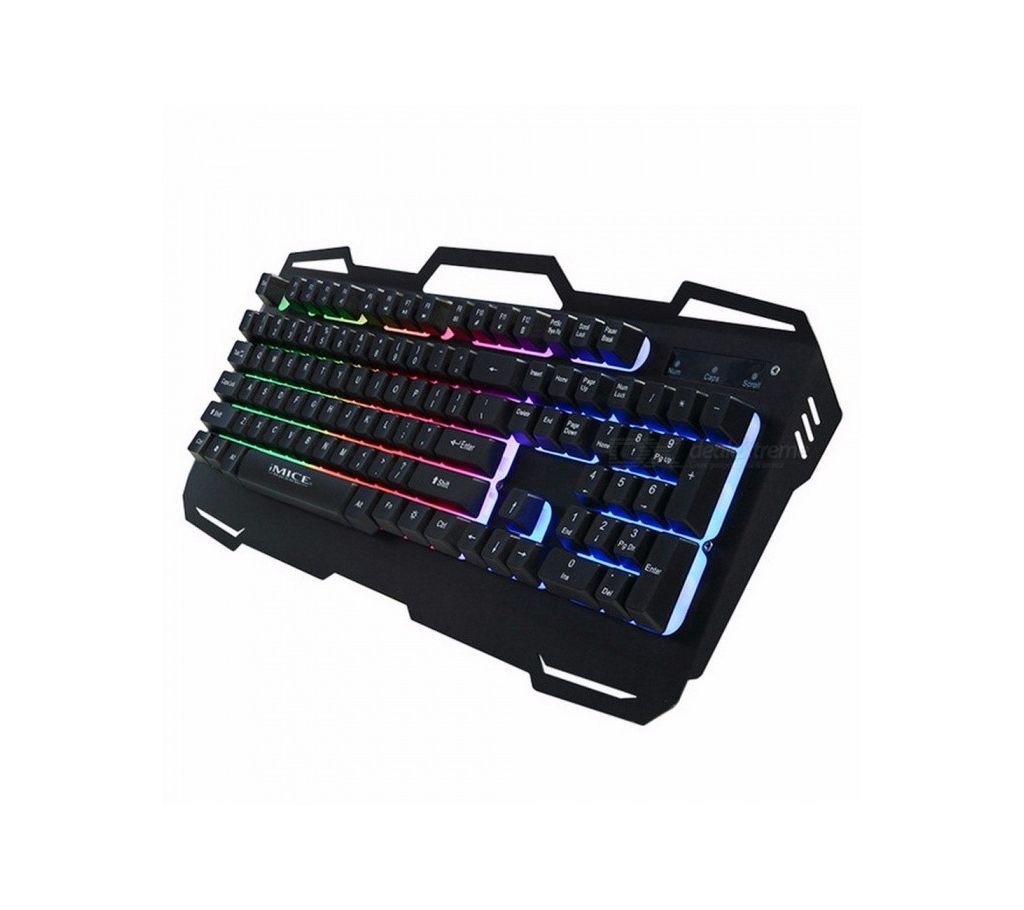 IMice AK-400 Wired Gaming Keyboard 104 Keys Backlit Mechanical Feeling Metal Keyboard Suspension Key Caps For Desktop Black