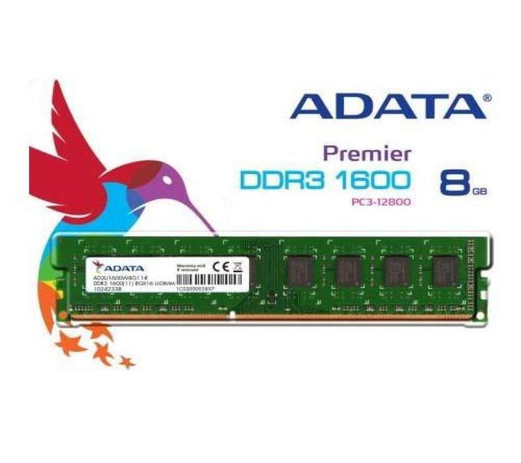 ADATA 8GB DDR3 1600 MHZ DESKTOP RAM, Adata 8GB DDR3 SDRAM PC3-10600 1600MHz ECC Registered 240-pin DIMM Memory For Dasktop