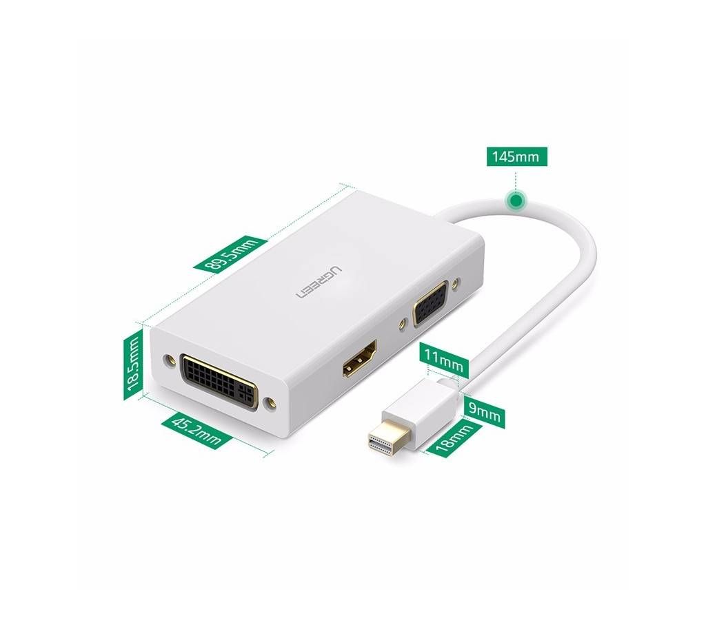 Mini DP to HDMI/ VGA/ DVI converter White/13.3CM