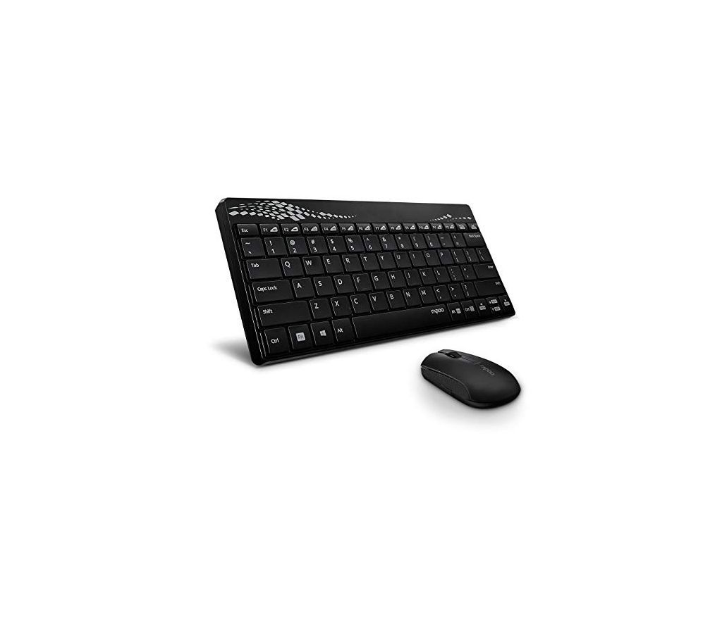 Rapoo 8000 Mini Slim Wireless Keyboard Optical Mouse Combo- Black