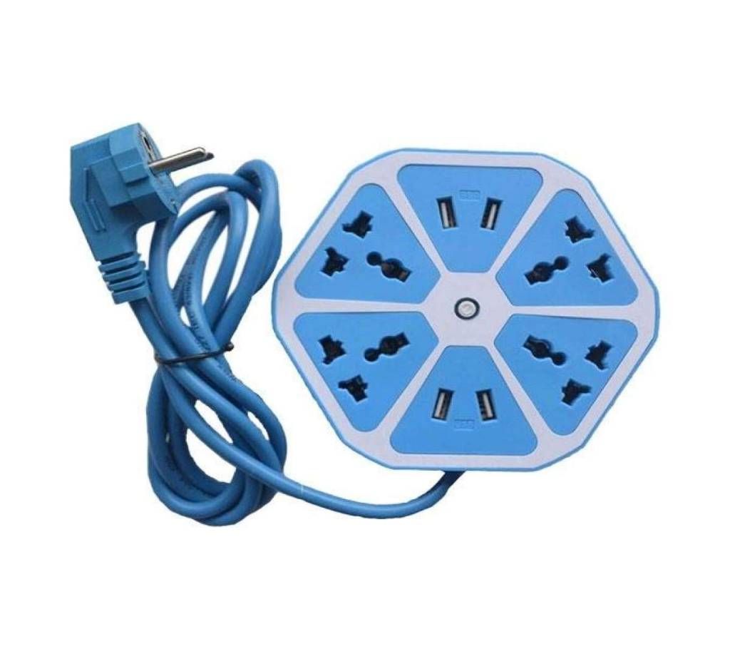 Hexagon Shaped 4-Ports USB Multi-plug - Sky Blue