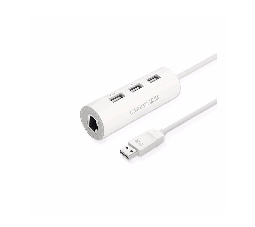 USB 2.0 10/100Mbps Ethernet + 3 ports USB 2.0 HubUSB HUB-white