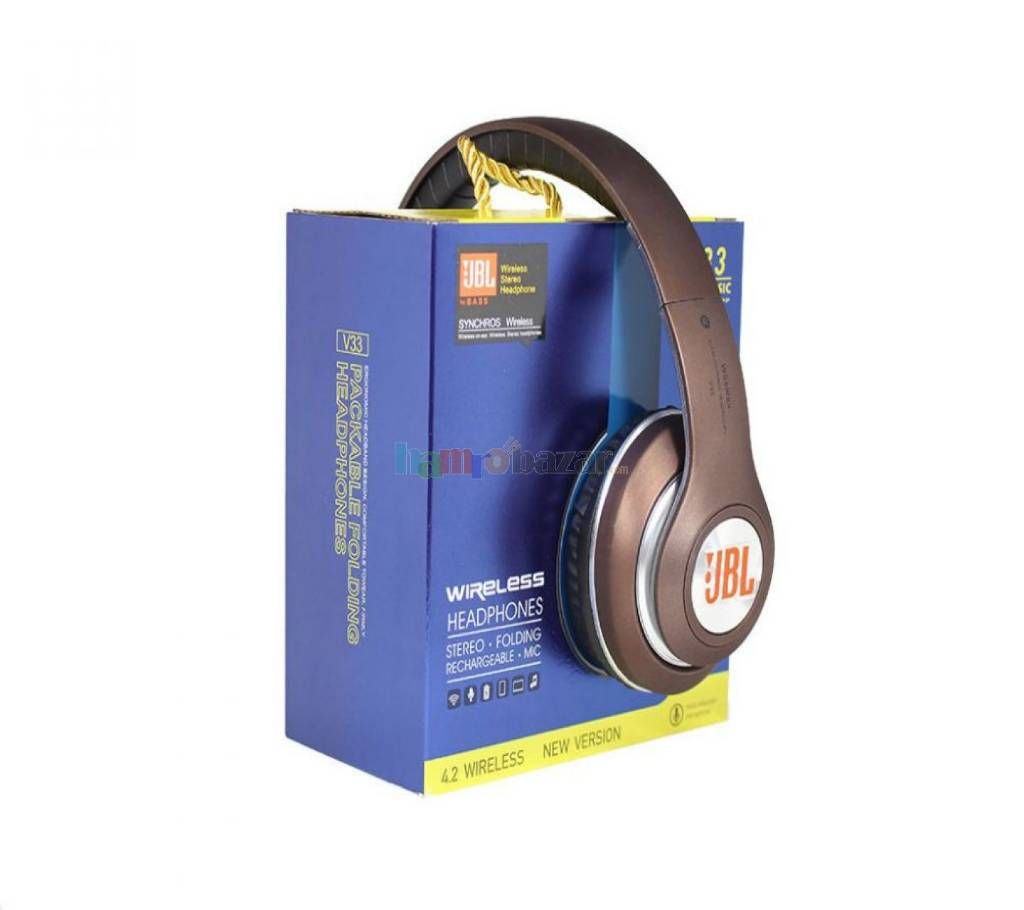 Headphone Bluetooth STEREO JBL V33 (Headset) | OEM Specification of bluetooth : - Bluetooth version : V3.0+EDR - Operation distance : 10/20m - Range of frequency : 2.4 to 2.4835GHz ISM band - Sensitivity : -85dB Specification of MP3/FM - PC Interface