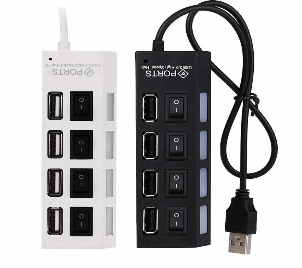 4-Port USB 2.0 HUB With Individual Power Switches - Multicolor - GNG
