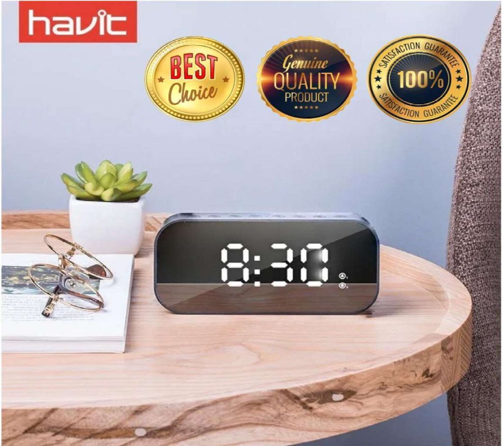 HAVIT MX701 Portable Bluetooth Speaker Alarm Clock Wireless LED Display Temperature With FM Radio Support Aux TF USB Music Player M3