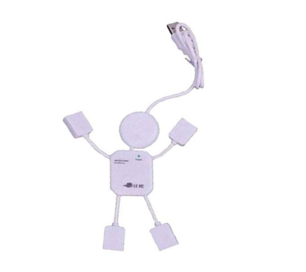 4-Ports Human Shaped USB Hub Switch Splitter Cable - White