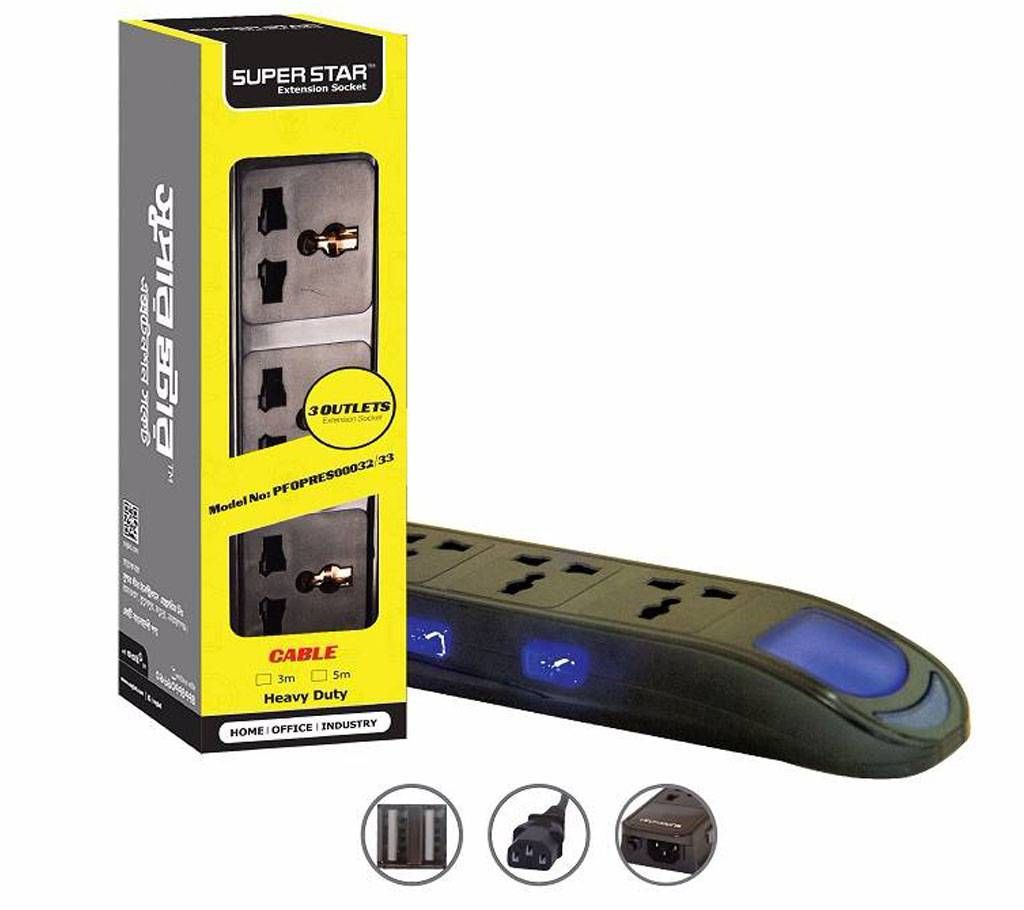 Super Star PREMIUM 2PIN 3S USB EX-SOCKET BLACK (3M)