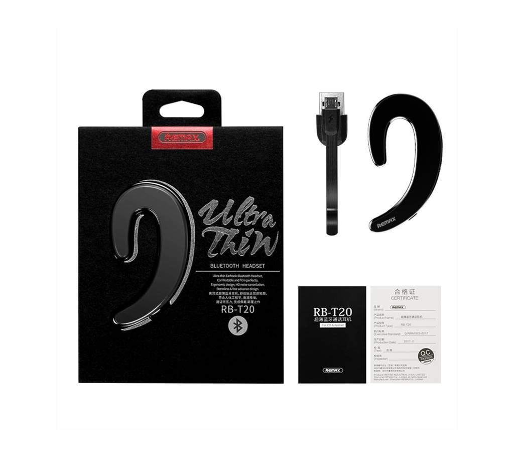 REMAX RB-T20 Ultra-thin Earhook Unilateral Bluetooth Earphone Headphone With Mic