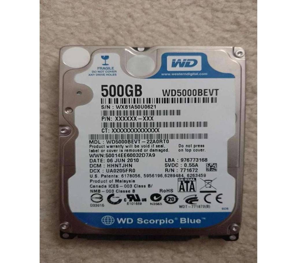 Laptop HDD, WD Blue Notebook 500GB SATA 3.0 Gb/s 2.5-Inch Internal Notebook Hard Drive