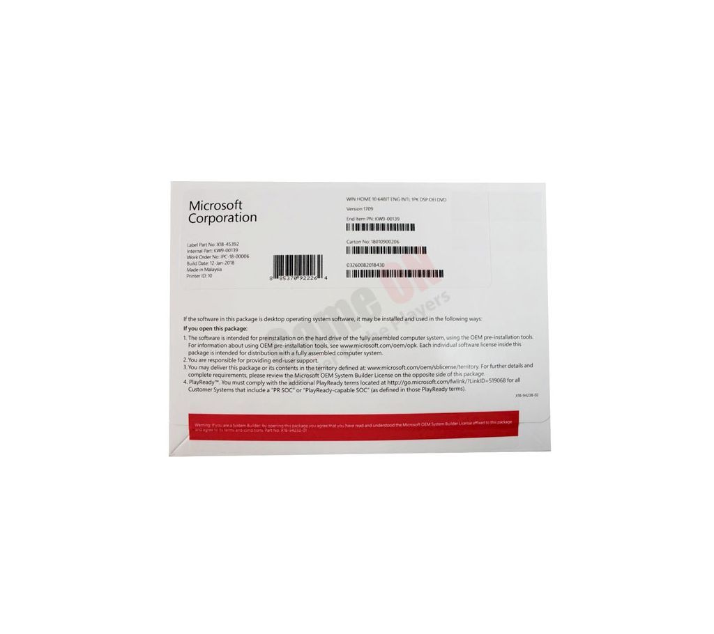 Microsoft Windows 10 Home OEM 64-bit DVD (Box Product)