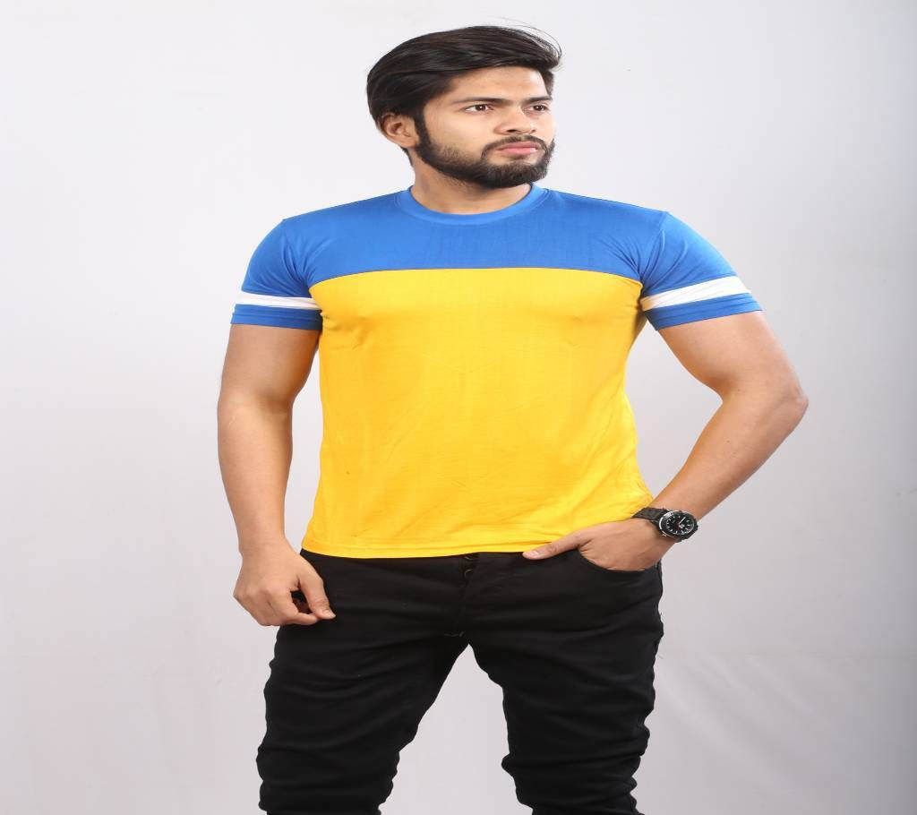 yellow and royal blue half sleeve t shirt for men 