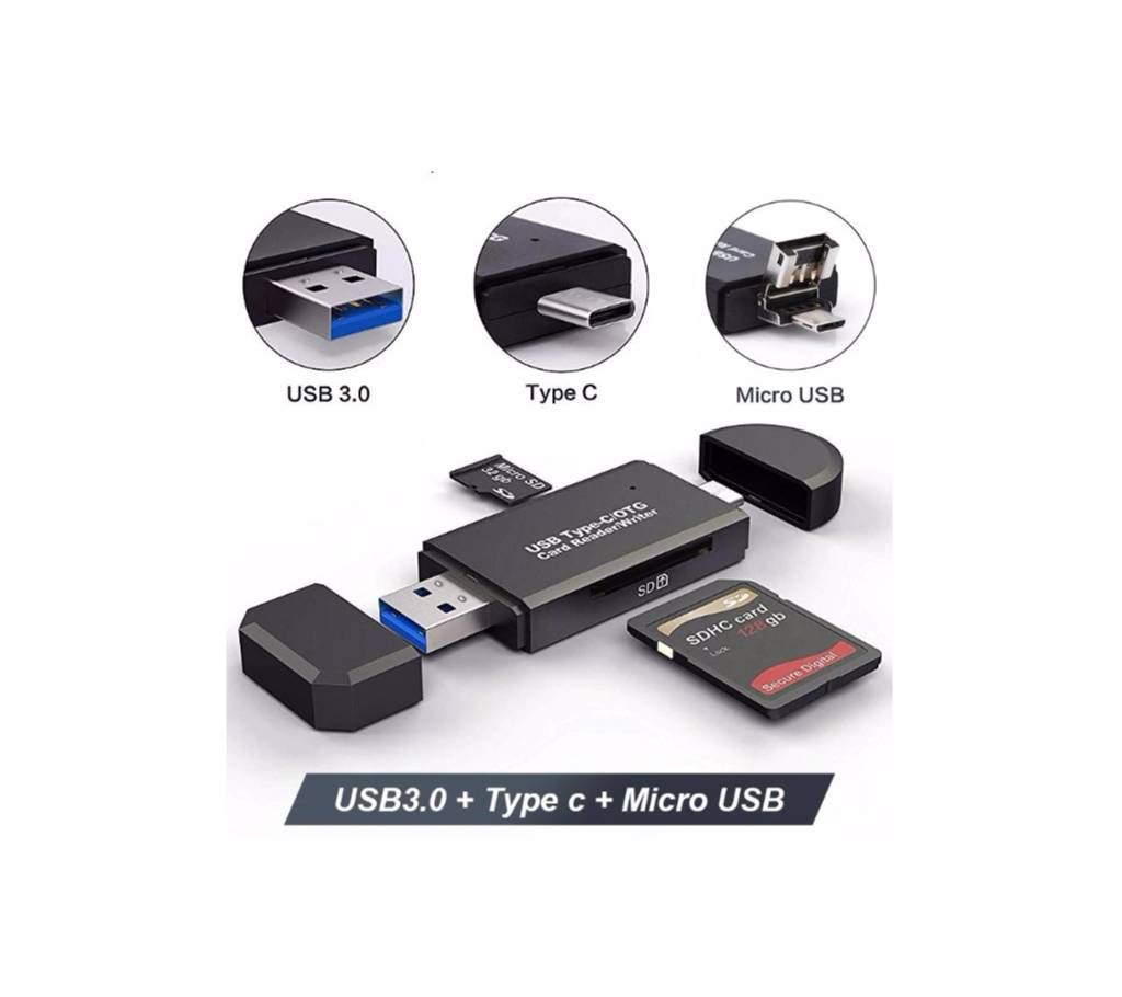All in 1 Type C/USB 2.0/Micro USB/ OTG Micro SD/ TF SD Card Reader for Phone Computer