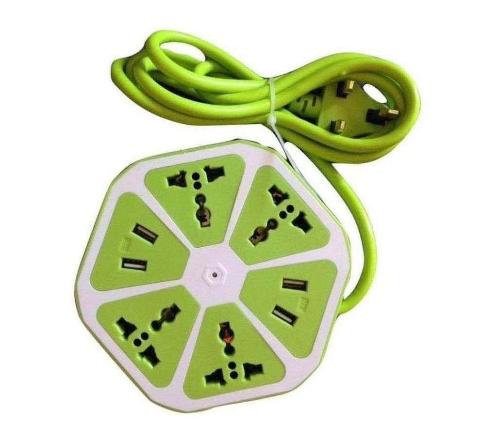 Original 4 USB And Four Socket Multiplug Green