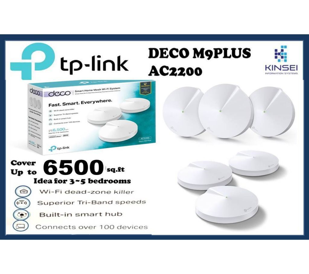 TP-Link Deco M9 Plus AC2200 Smart Home Mesh Wi-Fi System (3-Pack)