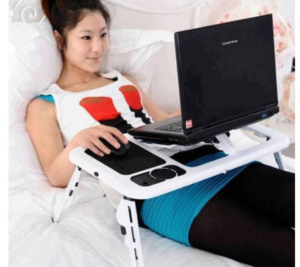 Laptop Table with Cooling Fan - Black and White