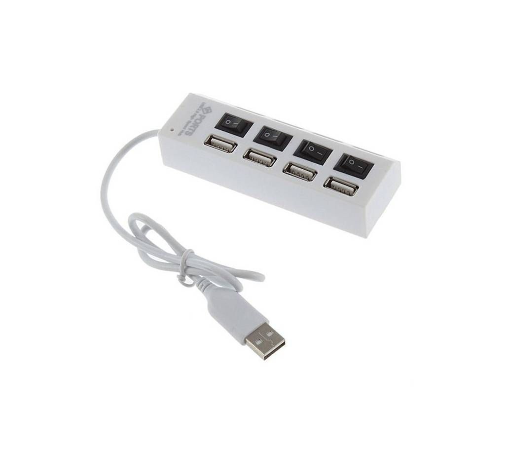 4 Ports USB 2.0 Hub LED With Switch - White