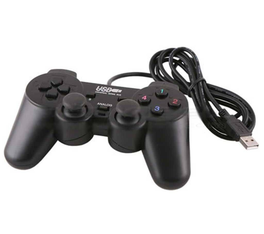 USB PC Game Dual Shock Joystick Controller - Black