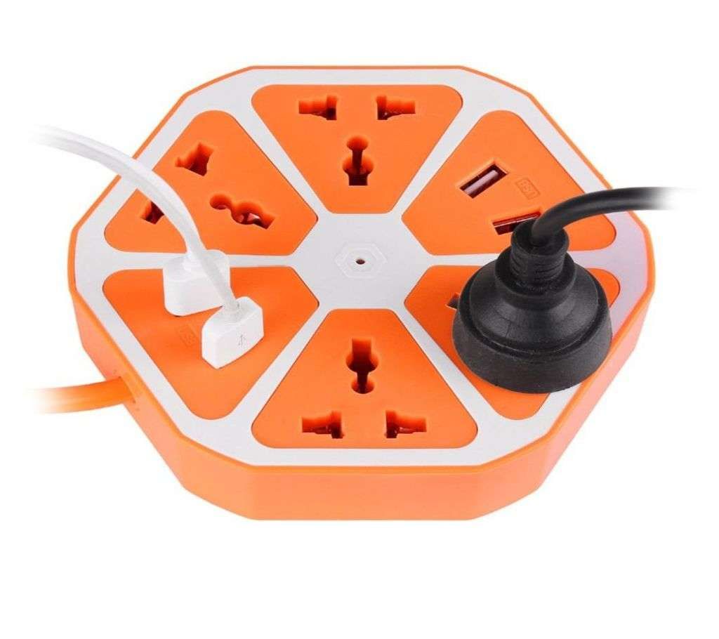 Original 4 USB And Four Socket Multiplug Orange