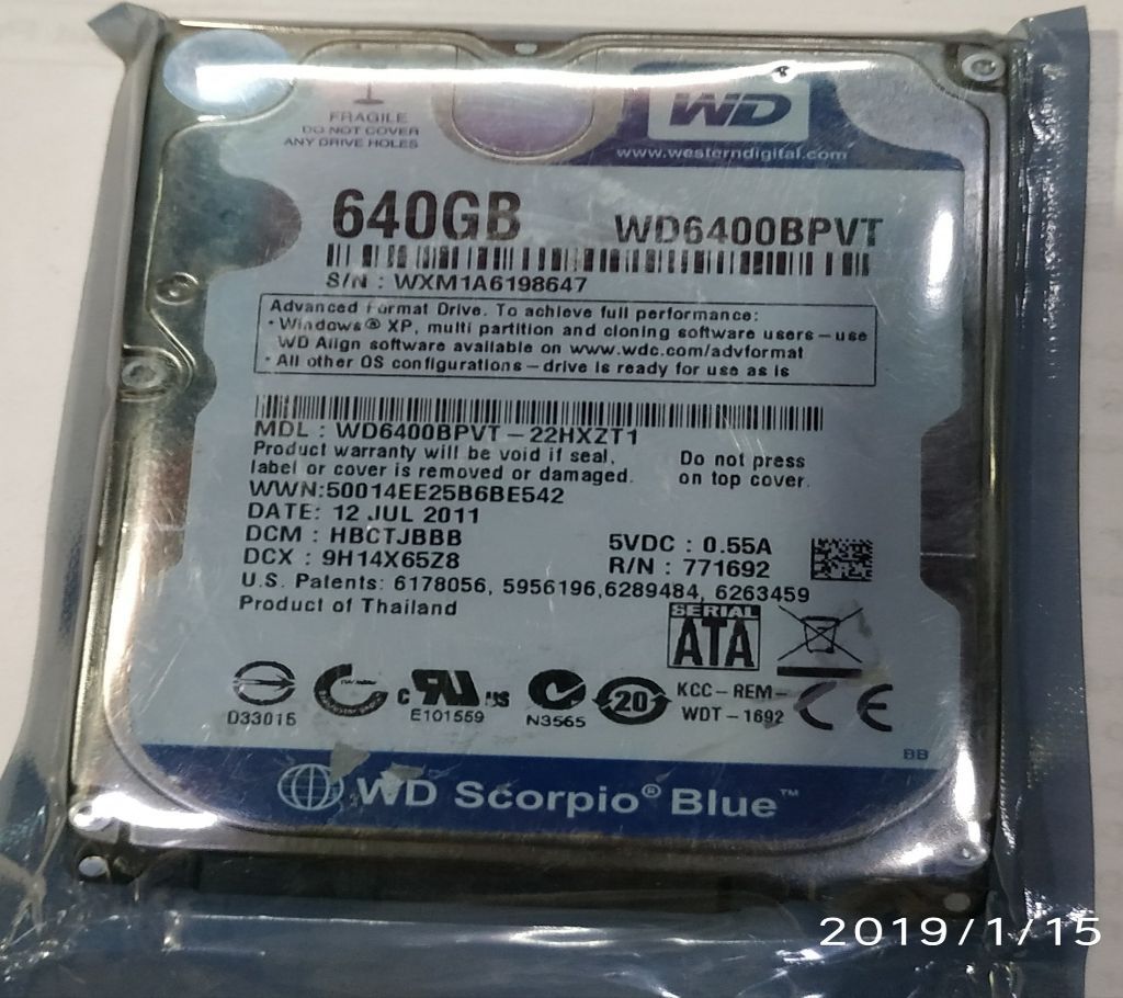 Laptop Hard Disk Western Digital 640 GB