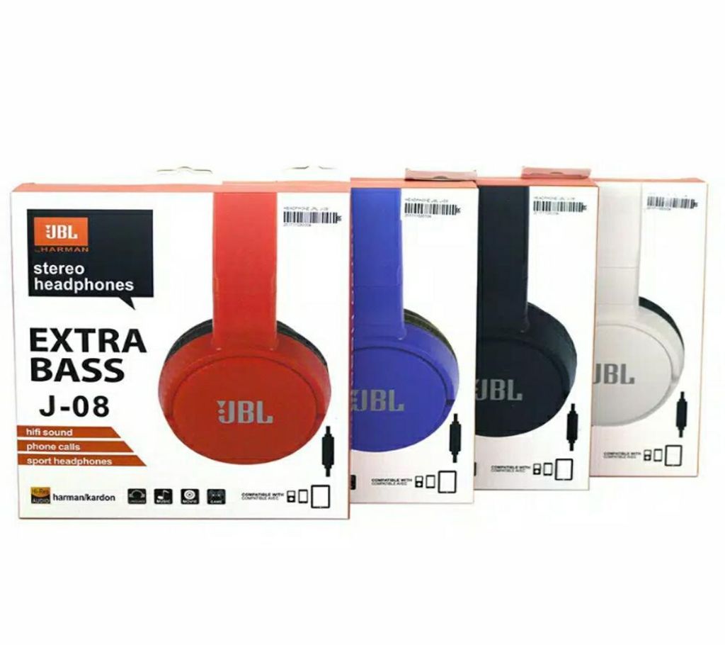 JBL J-08 Harman Stereo Headphones Extra Bass With Mic