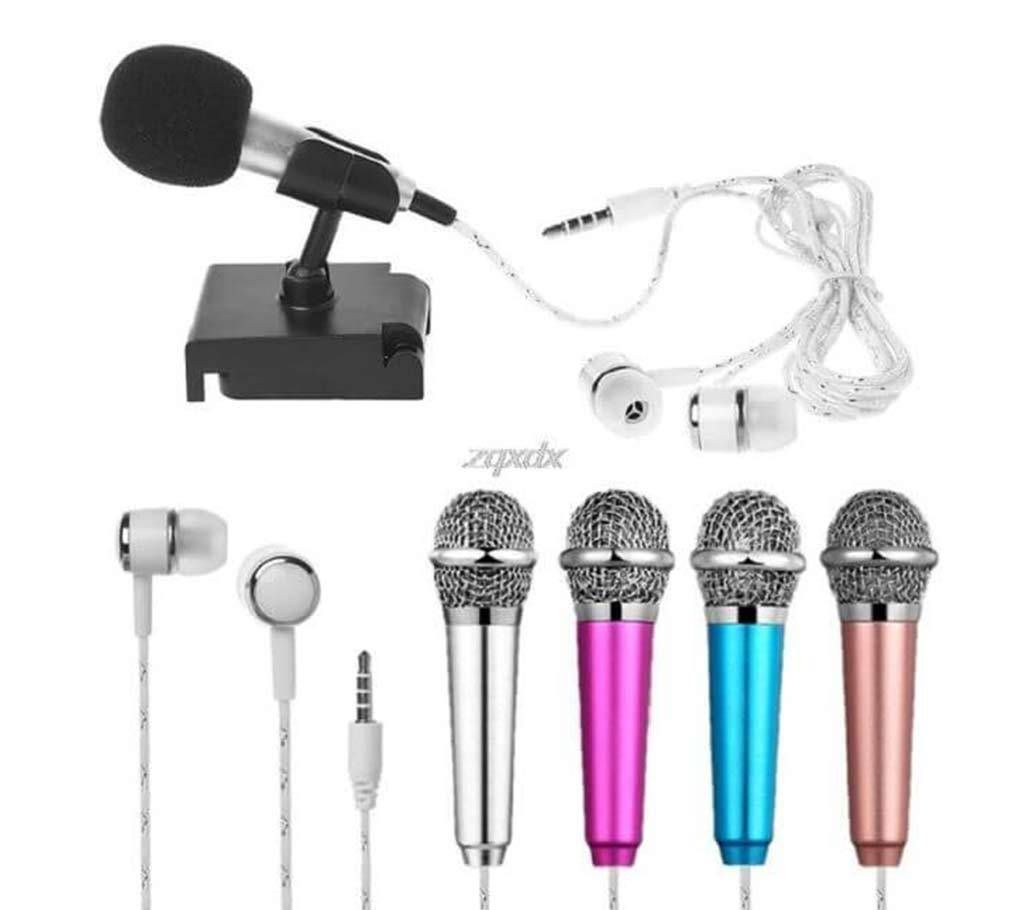 Portable Mini Microphone Karaoke Condenser Microphone With Earphone For Phone Computer - 1 pcs