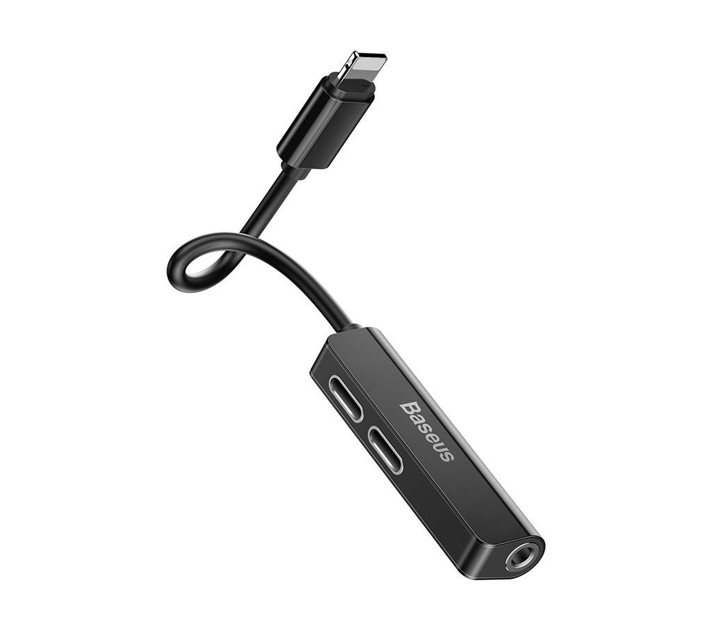 Baseus 3-in-1 iP Male to Dual iP & 3.5mm Female Adapter L52-Black
