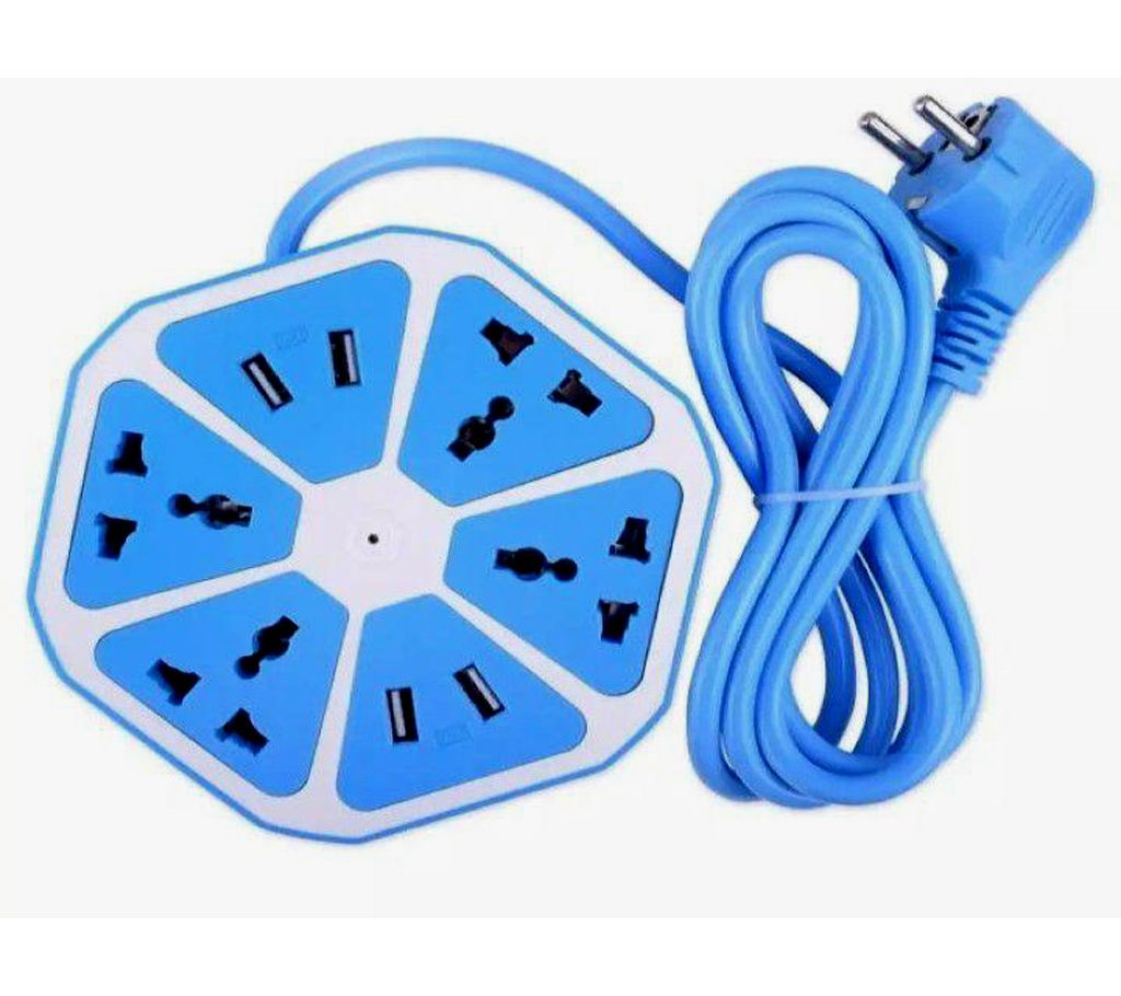 4 USB and 4 Socket multi plug Original-Blue
