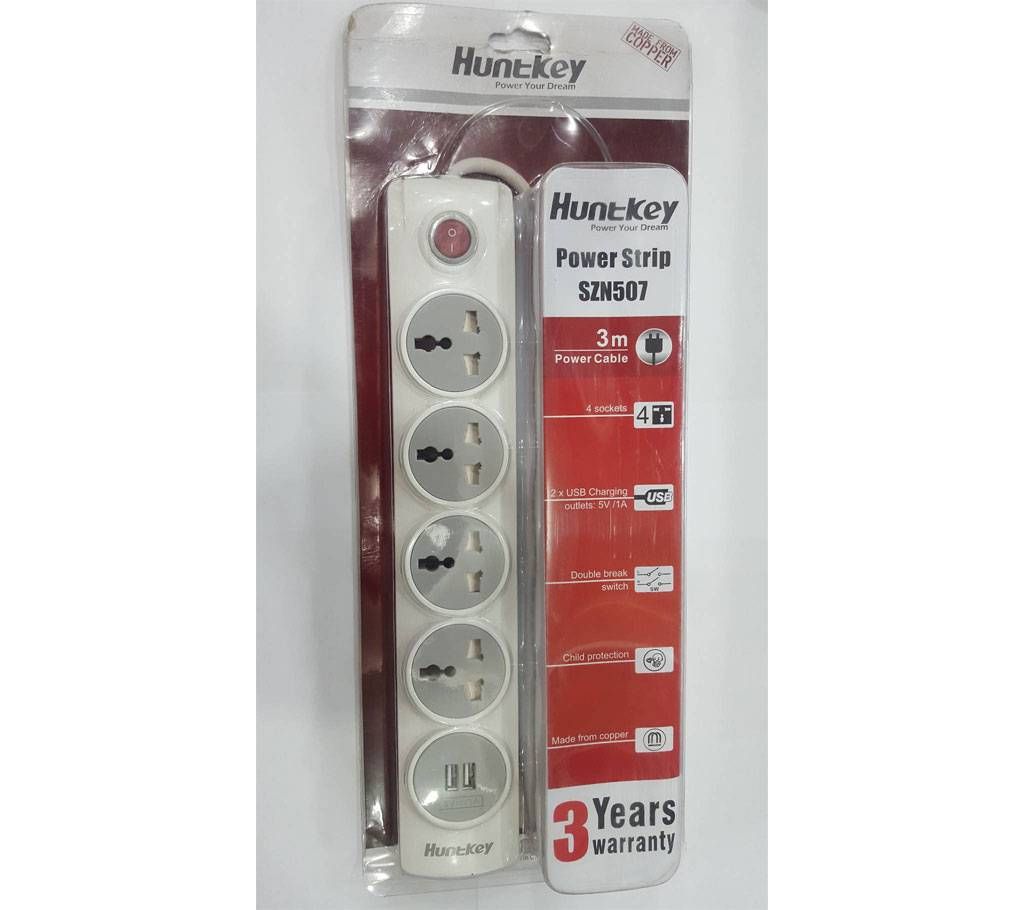 Huntkey Power Strip SZN 507 4 socket+2 USB