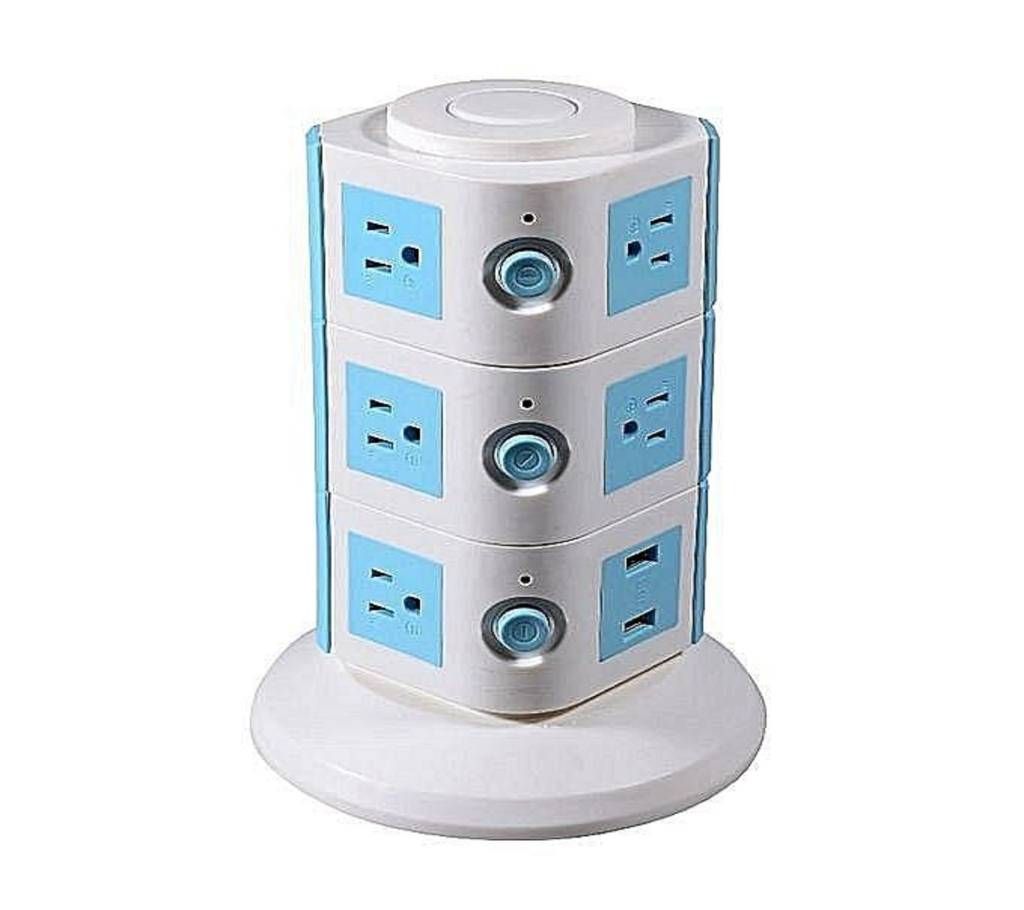 3 Layers with UK 12 Outlets and 6 USB Ports Smart Power Sockets - White and Blue 