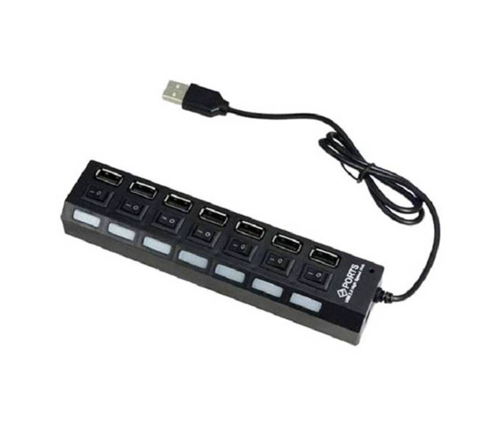 7-Port USB 2.0 Hub with ON/OFF Switch - Black